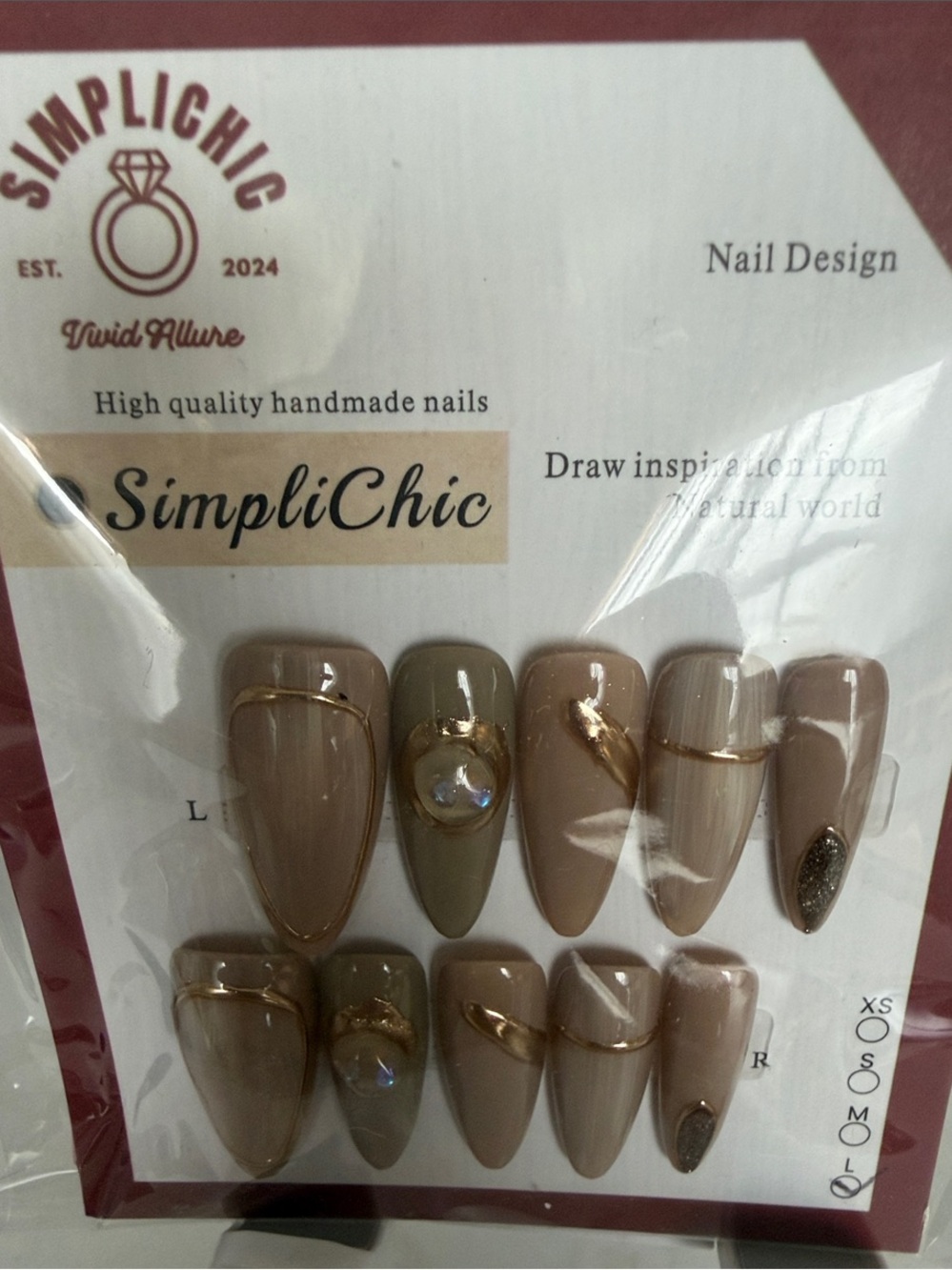 Neutral Tan  Gold Accent Press-On Nails NWT